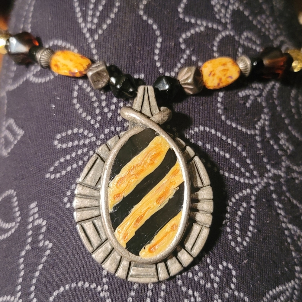 Chico's Textured Silver/Brown and Black Necklace